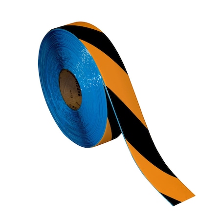 Superior Mark Floor Marking Tape, 2in x 100Ft , Black/Orange Hazard Stripe IN-50-218I